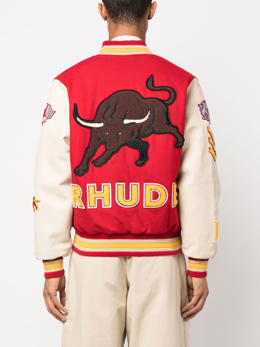 Shop Rhude Bull Market Varsity Jacket In Red