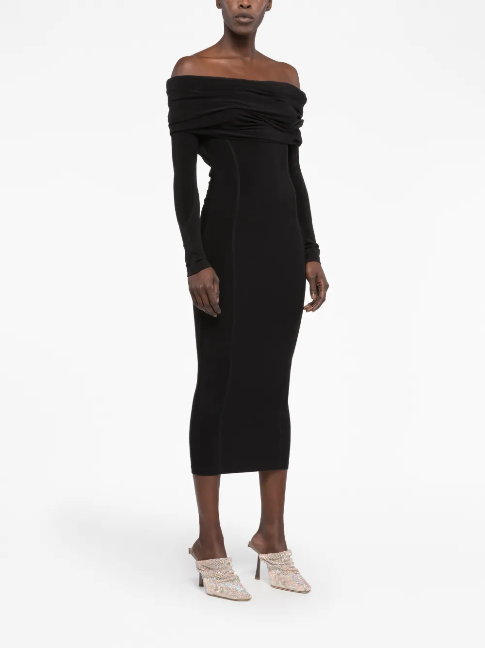 AZ FACTORY x Lutz Huelle off-shoulder midi-jurk - Zwart