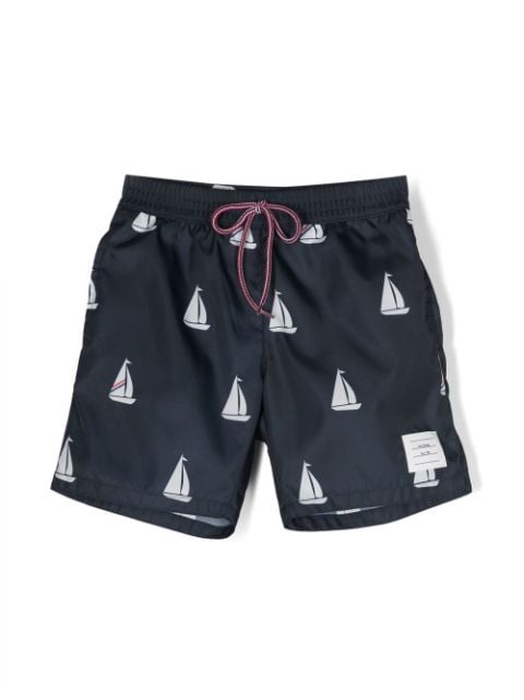 Thom Browne Kids shorts de playa con estampado gráfico