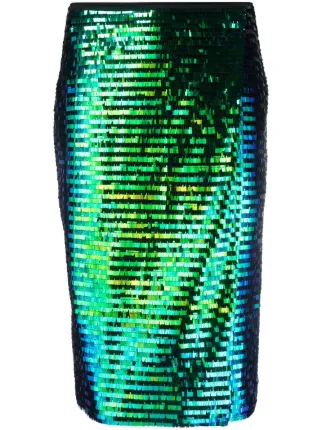 Green sequin outlet embellished midi skirt