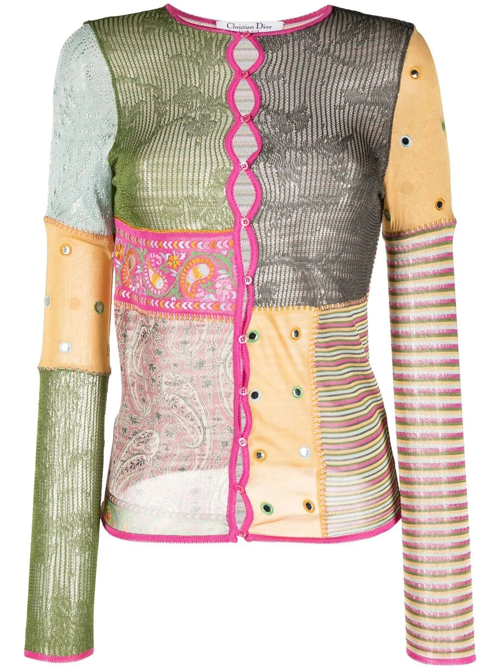 

Christian Dior 1990s patchwork round-neck cardigan - Green
