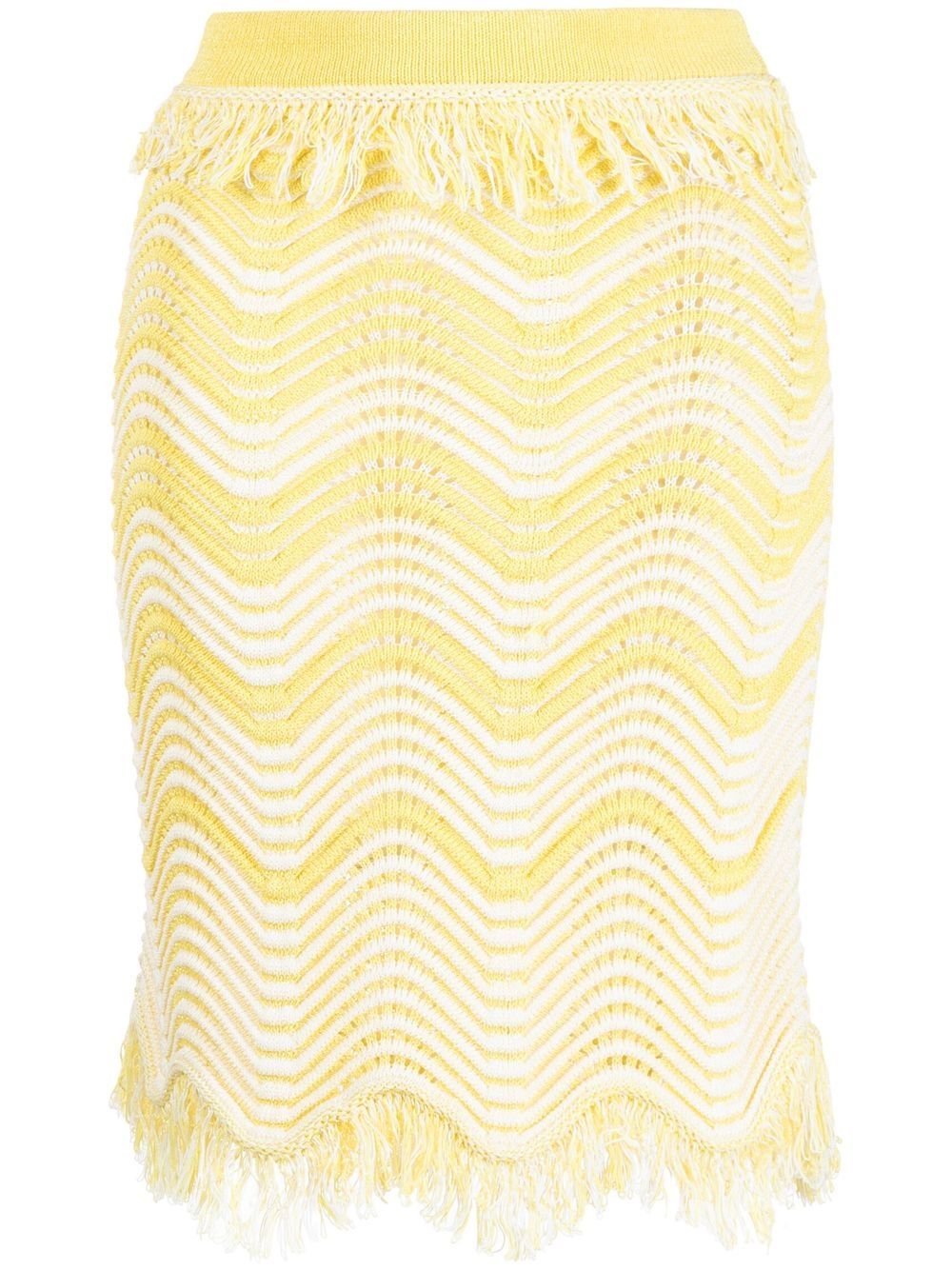 Genny Fringe-detail Knitted Skirt In Yellow