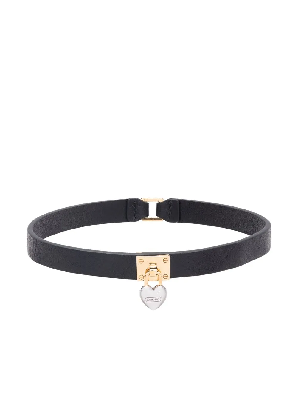 

AMBUSH heart-padlock leather choker necklace - Black