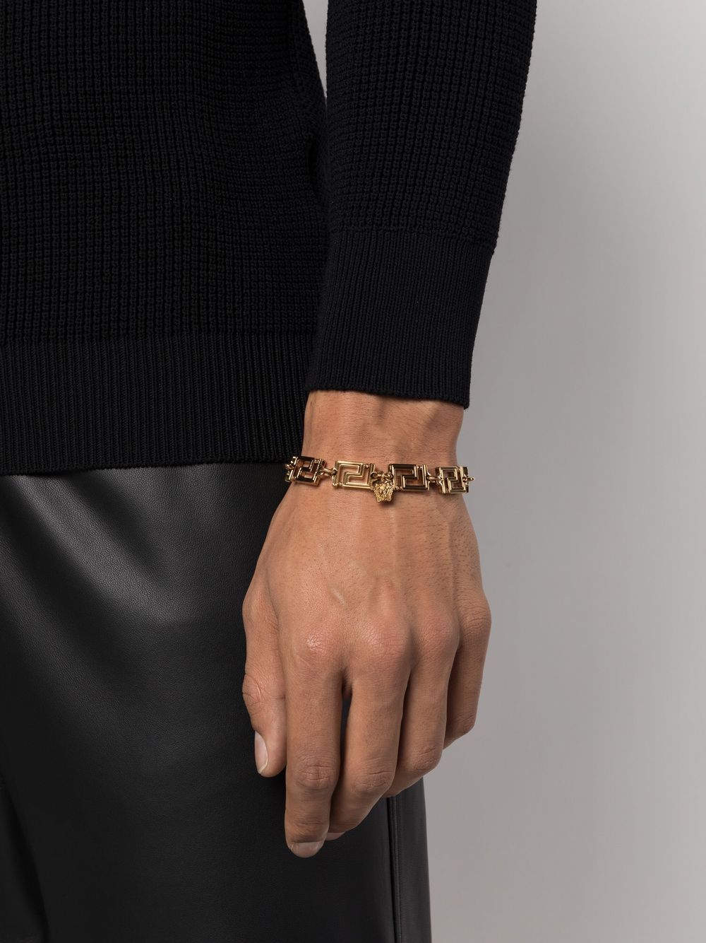 Shop Versace Greca Medusa Detail Bracelet In Gold