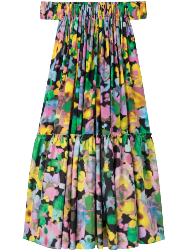 Az Factory X Lutz Huelle Gaia Floral-print Off-shoulder Midi Dress in Pink
