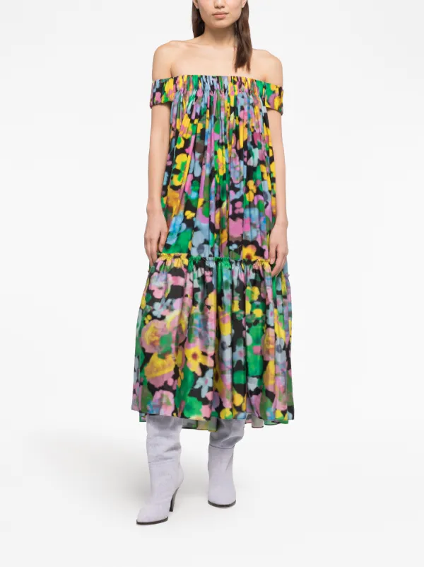 AZ Factory X Lutz Huelle Gaia Floral-print Off-shoulder Midi Dress - Pink