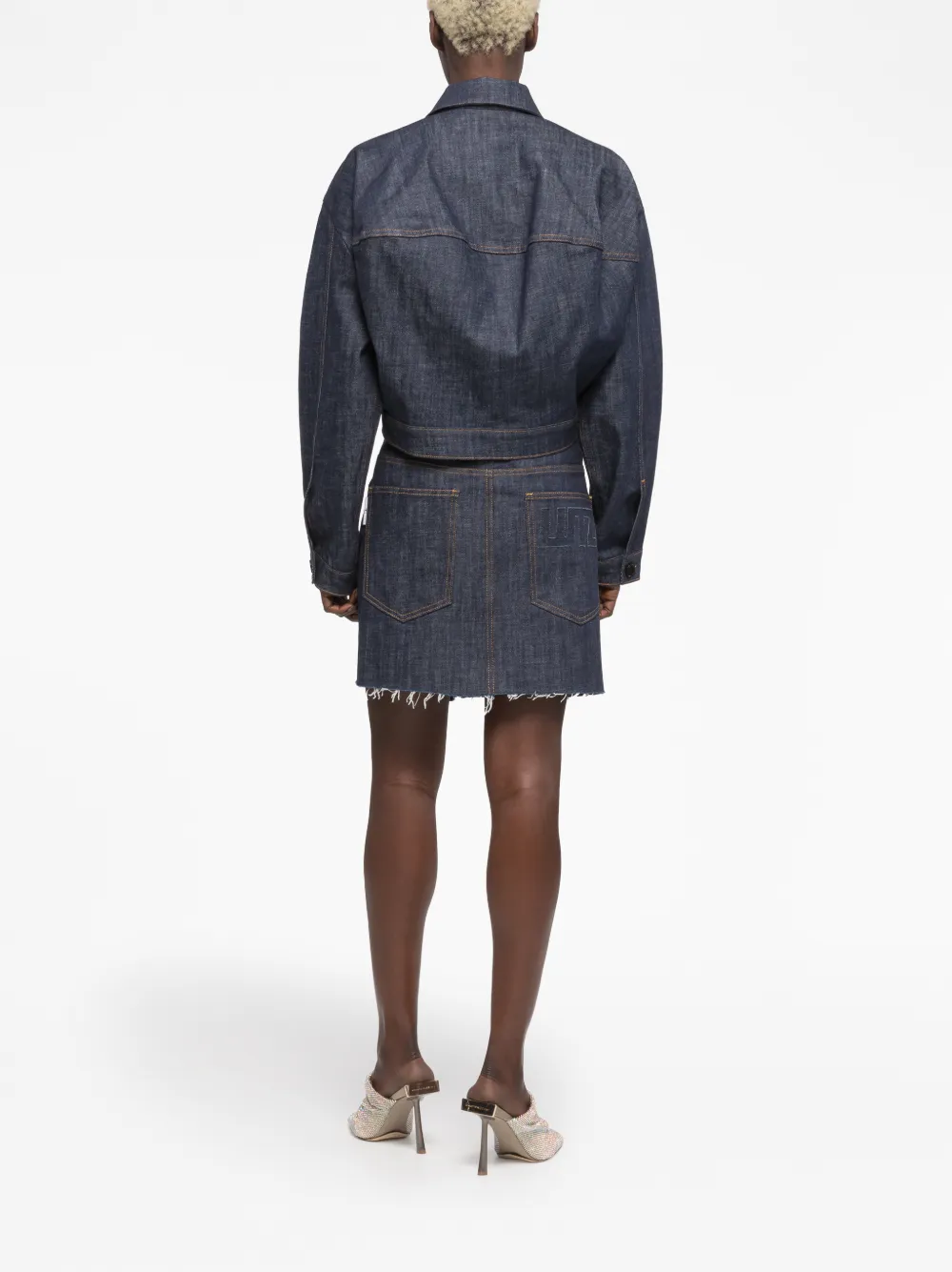 AZ FACTORY X LUTZ HUELLE BOULE RAW-CUT EDGE DENIM SKIRT