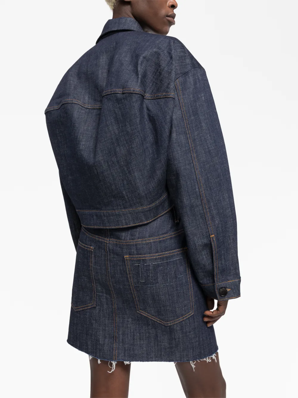 AZ FACTORY X LUTZ HUELLE BOULE RAW-CUT EDGE DENIM SKIRT