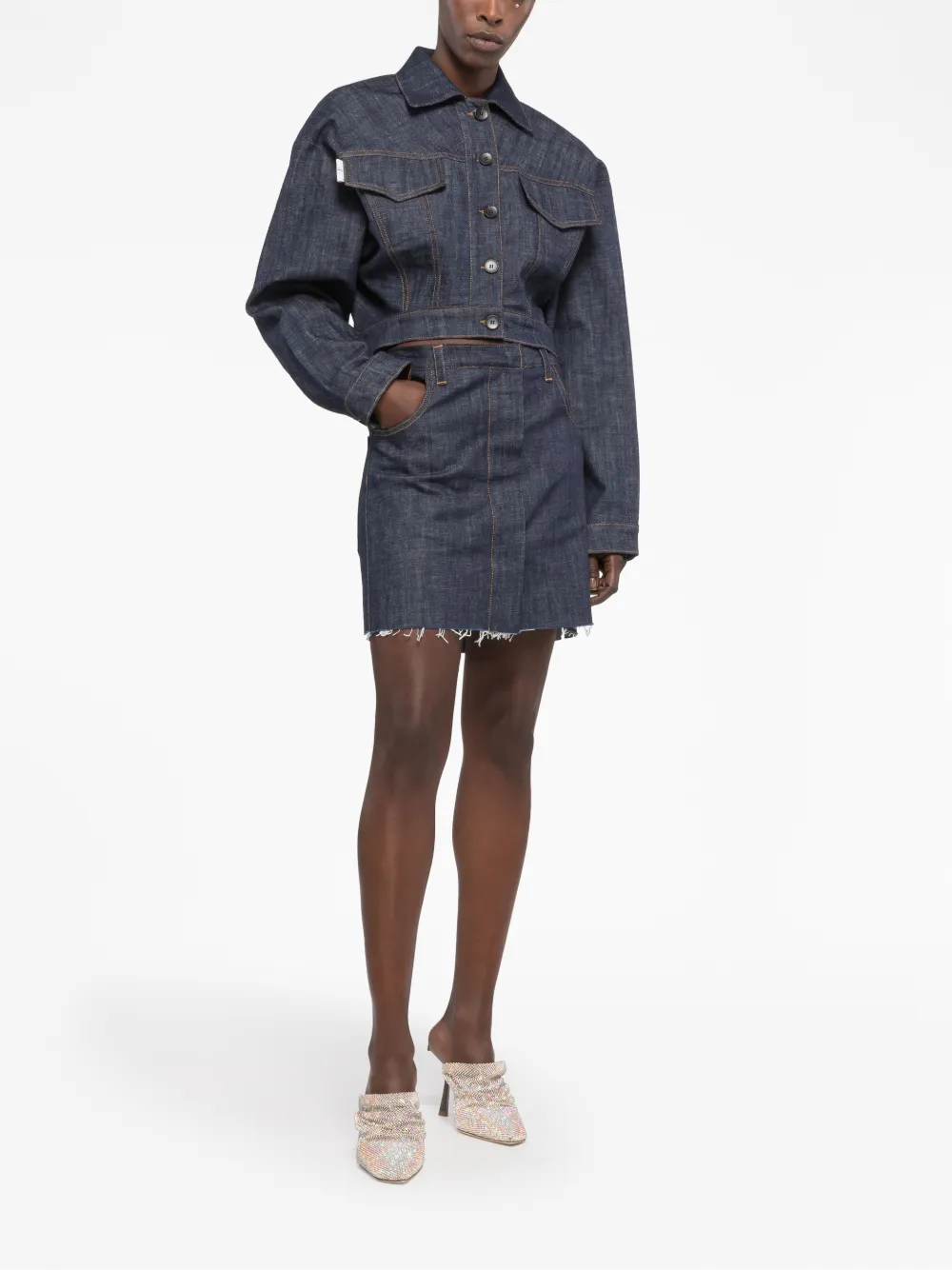 AZ FACTORY x Lutz Huelle Boule raw cut Edge Denim Skirt Farfetch