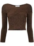 Self-Portrait off-shoulder metallic knitted top - Brown