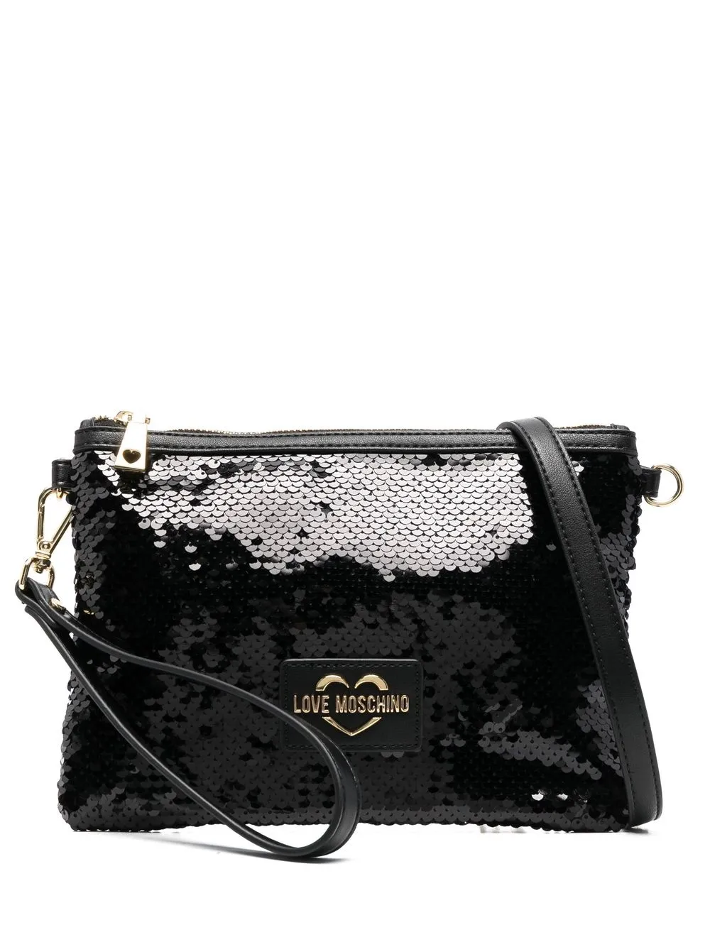 

Love Moschino sequin-embellished logo-patch clutch bag - Black