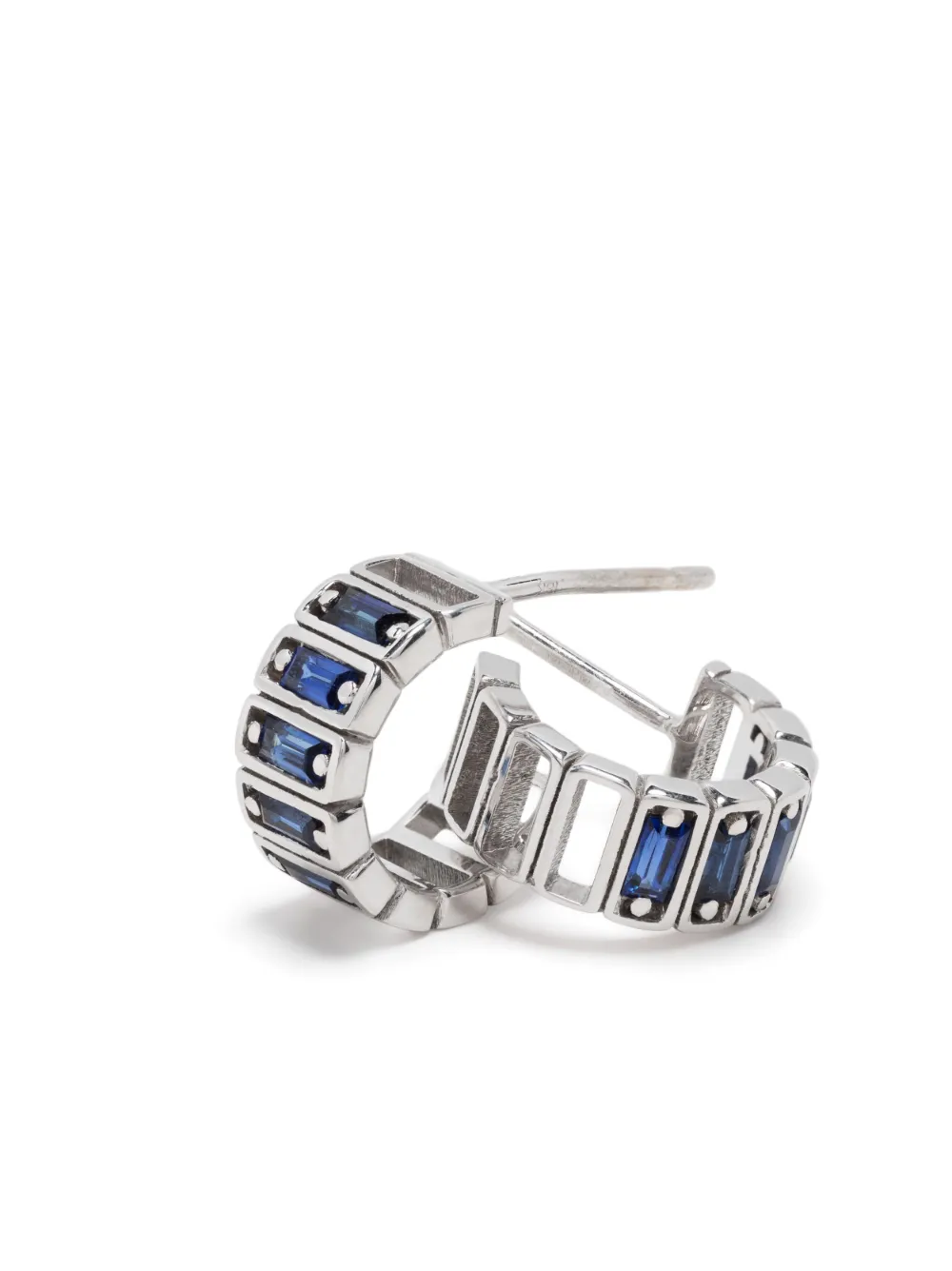 18kt White Gold Baguette Sapphire Hoops
