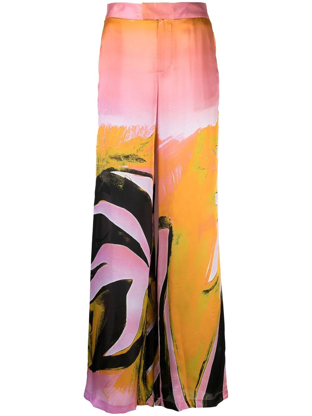 Shop Louisa Ballou All-over Graphic Print Silk Trousers In 粉色