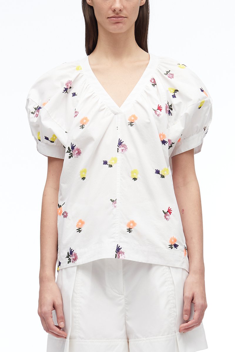 Sequin Embellished Poplin V-Neck Top-white #1 Sequin Embellished Poplin V-Neck Top, null- 1