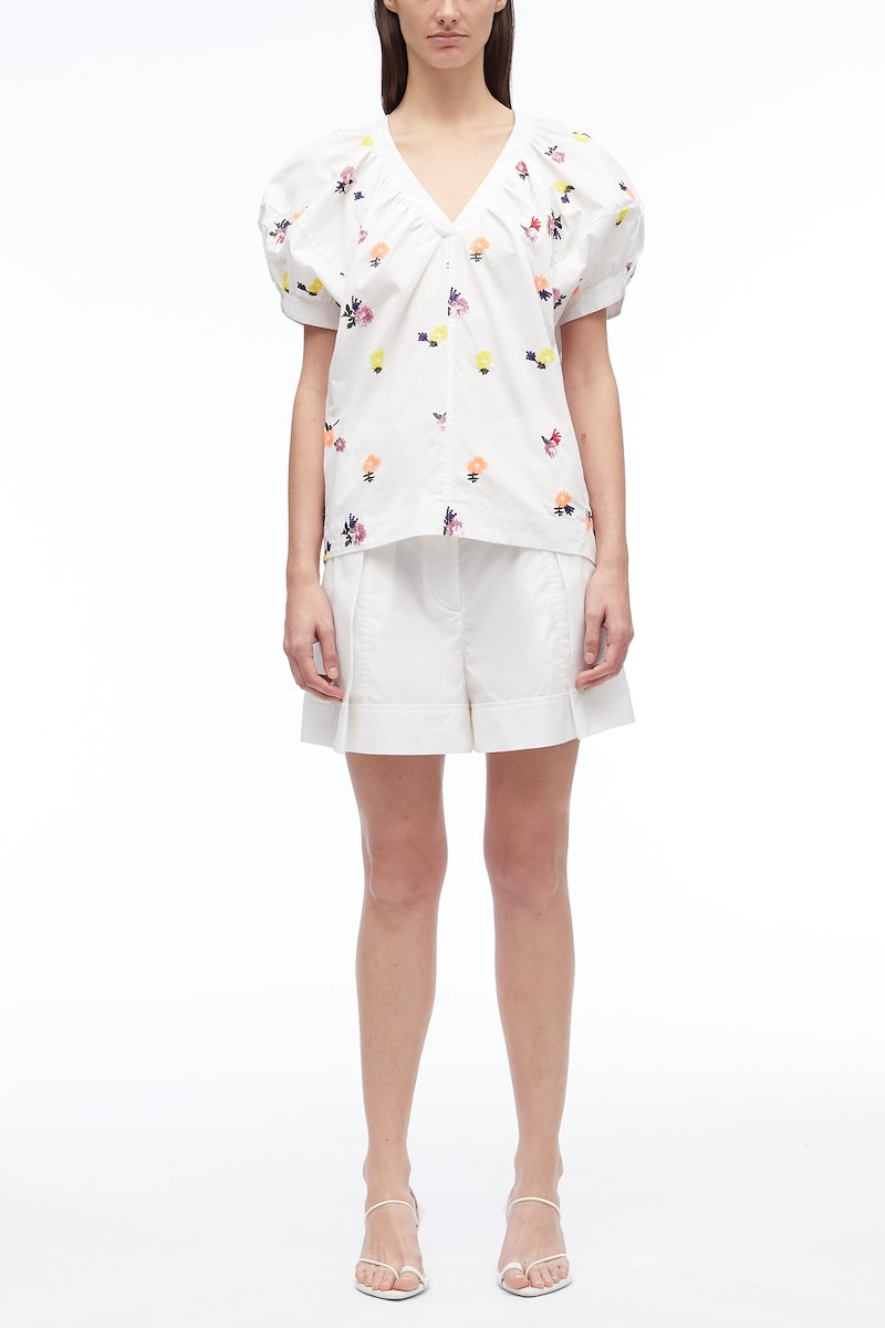 Sequin Embellished Poplin V-Neck Top-white #0 Sequin Embellished Poplin V-Neck Top, null- 0