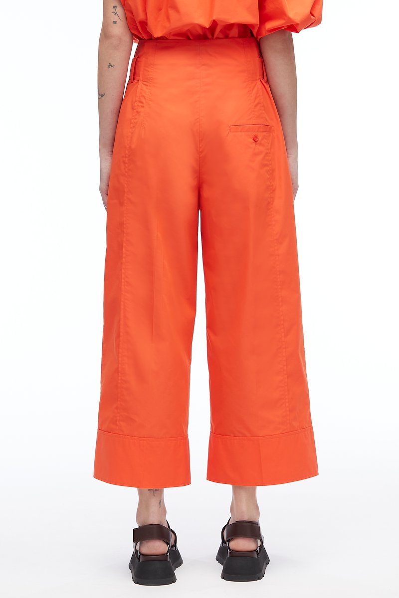 Poplin Wide Leg Pant-orange #1 Poplin Wide Leg Pant, pleat-detail belted cropped trousers from 3.1 PHILLIP LIM featuring tangerine orange, cotton blend, pleat detailing, high-waisted, detachable belt, belt loops, concealed front fastening, two side slit pockets, rear button-fastening pocket and cropped leg.- 3