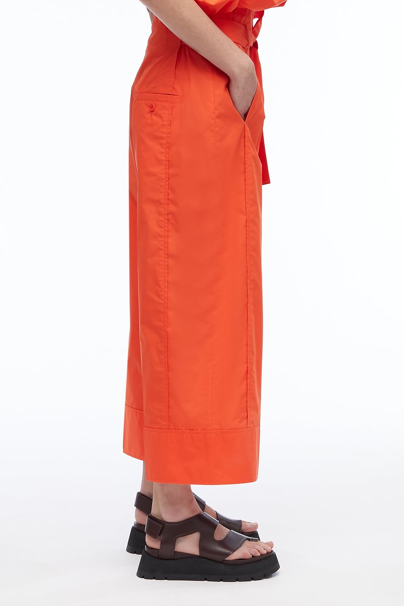 Poplin Wide Leg Pant-orange #0 Poplin Wide Leg Pant, pleat-detail belted cropped trousers from 3.1 PHILLIP LIM featuring tangerine orange, cotton blend, pleat detailing, high-waisted, detachable belt, belt loops, concealed front fastening, two side slit pockets, rear button-fastening pocket and cropped leg.- 2
