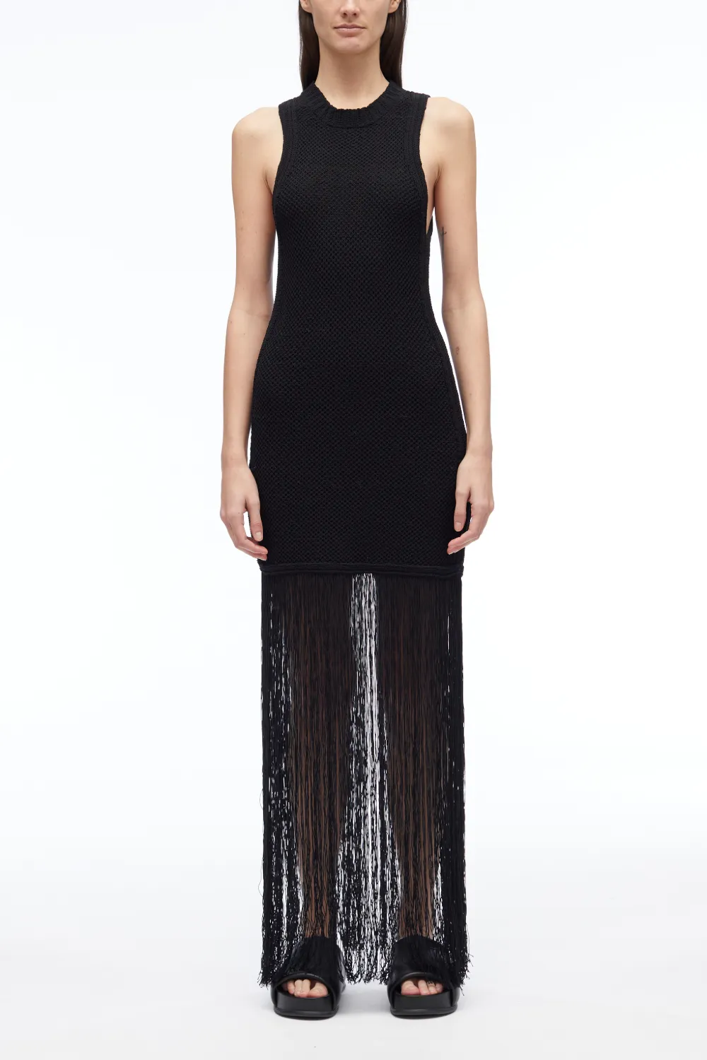 Textured Fringe Sleeveless Dress in black | 3.1 Phillip Lim Official Site