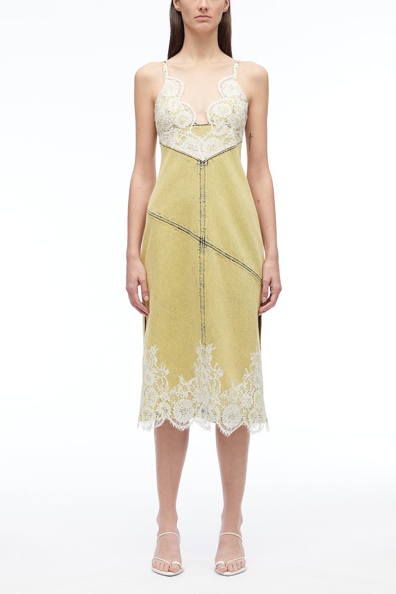 Overdyed Denim Slip Dress-yellow #0 Overdyed Denim Slip Dress, null- 0