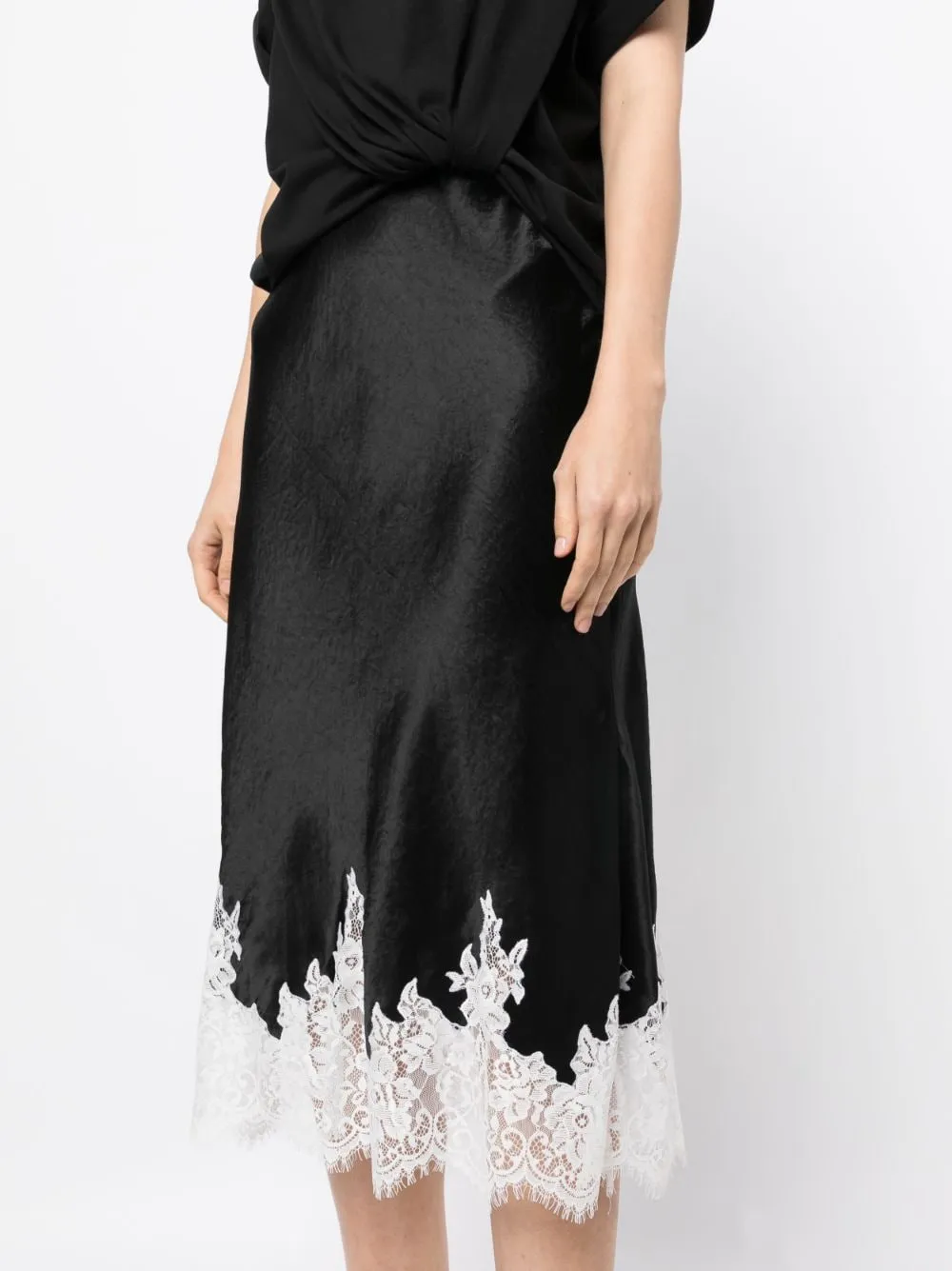 3.1 Phillip Lim Draped Cotton-jersey And Lace-trimmed Satin Midi Dress In Black