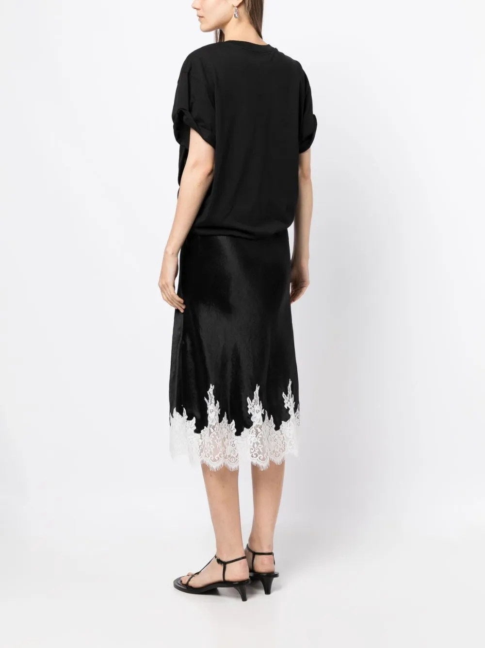 3.1 Phillip Lim Draped Cotton-jersey And Lace-trimmed Satin Midi Dress In Black
