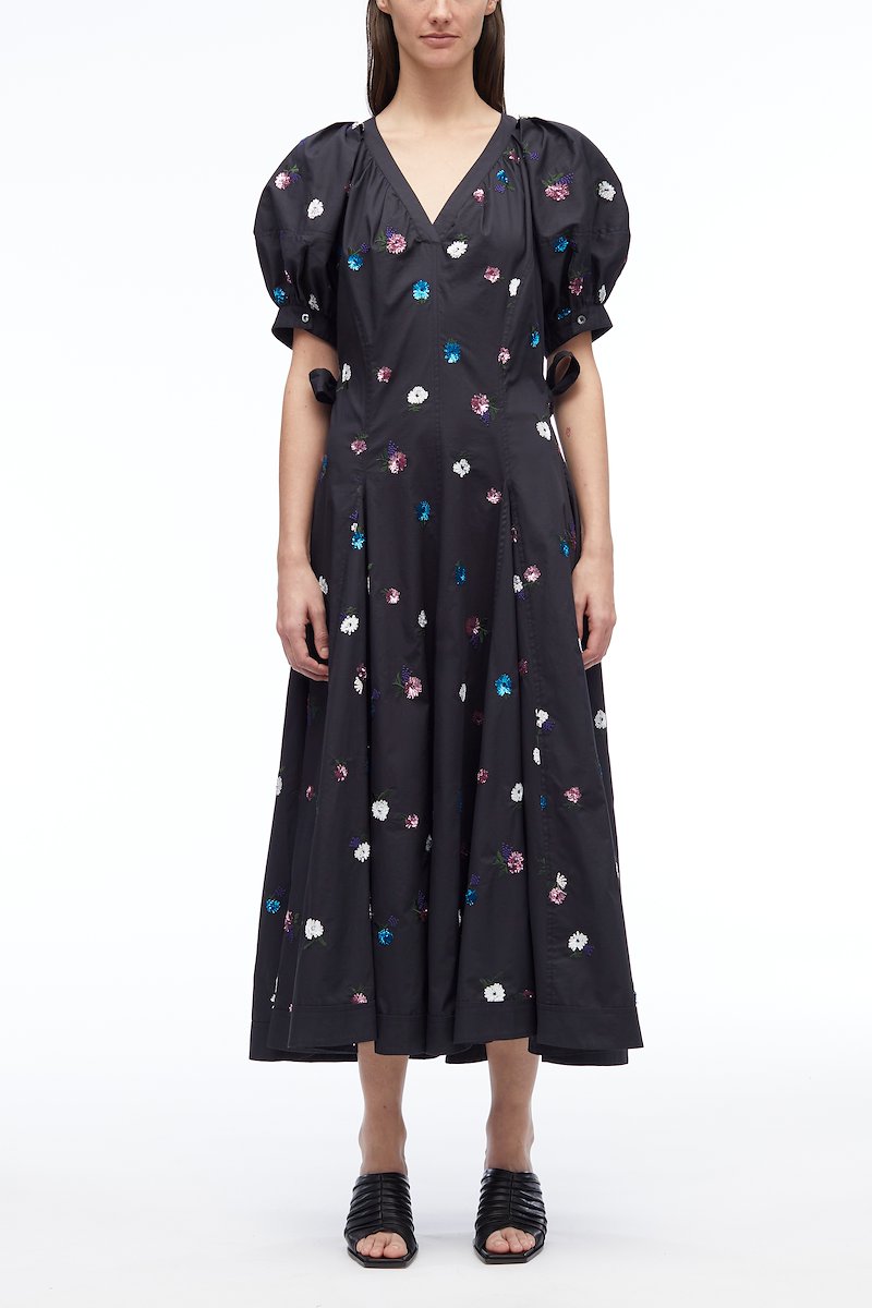 Sequin Embellished Puff Sleeve Midi Dress-blue #0 Sequin Embellished Puff Sleeve Midi Dress, null- 0