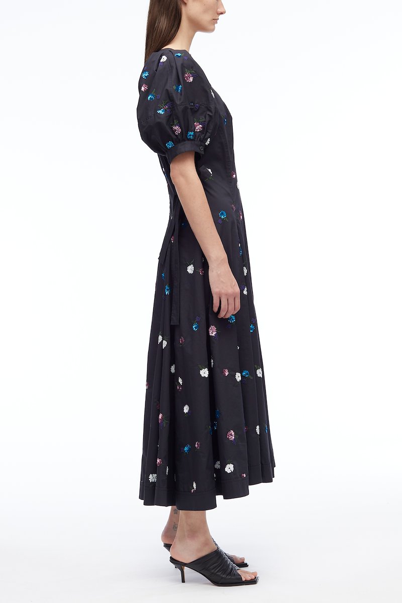 Sequin Embellished Puff Sleeve Midi Dress-blue #1 Sequin Embellished Puff Sleeve Midi Dress, null- 1