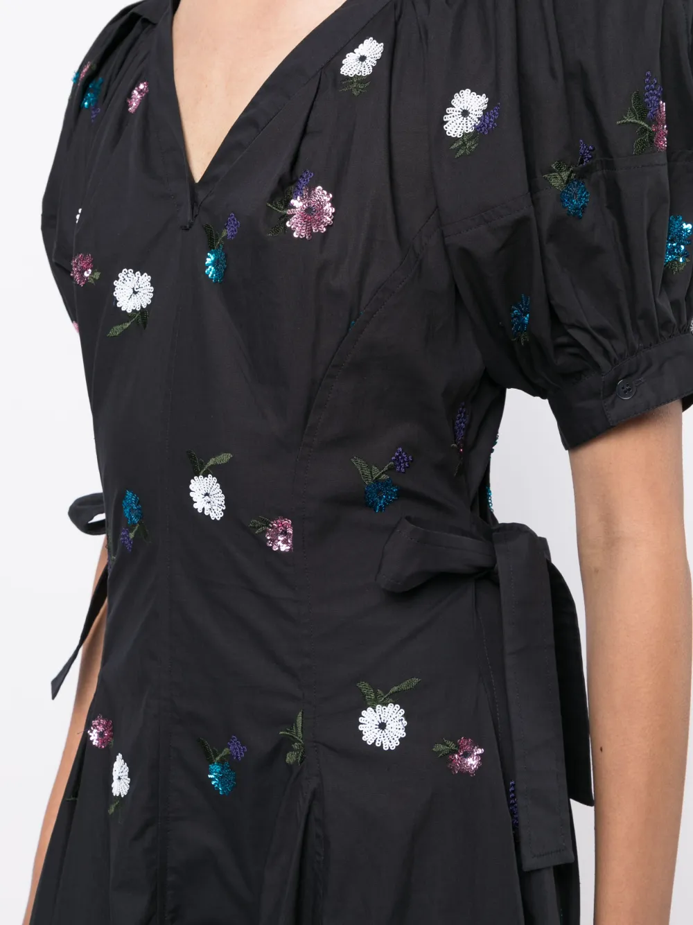3.1 Phillip Lim Floral-embellished Cotton-poplin Midi Dress In Blue