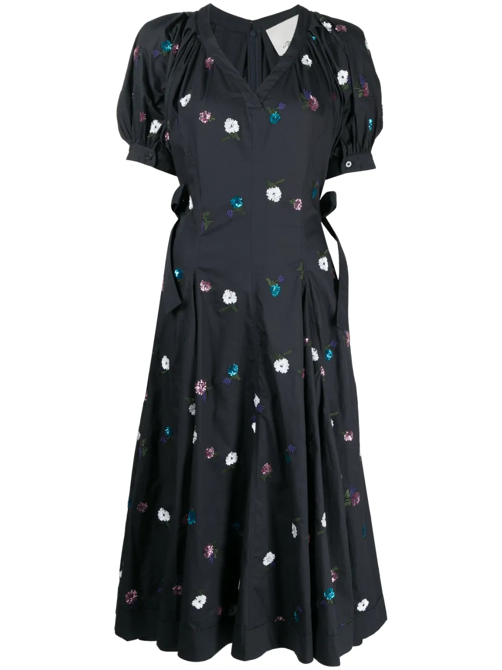 3.1 Phillip Lim / フィリップ リム Floral-embellished Cotton-poplin Midi Dress In Navy