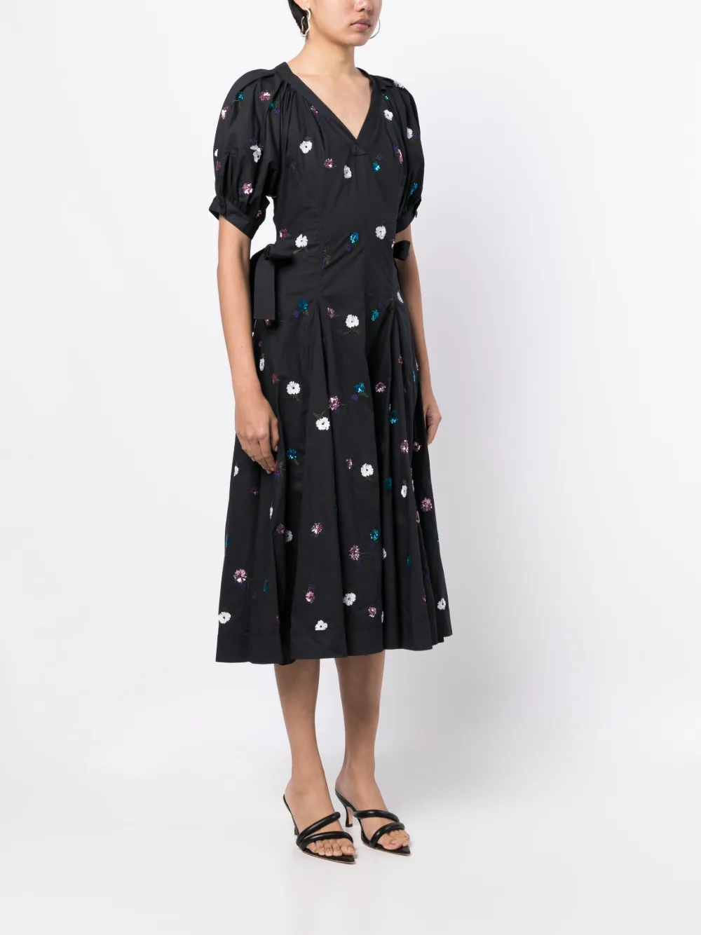 3.1 Phillip Lim Floral-embellished Cotton-poplin Midi Dress In Blue