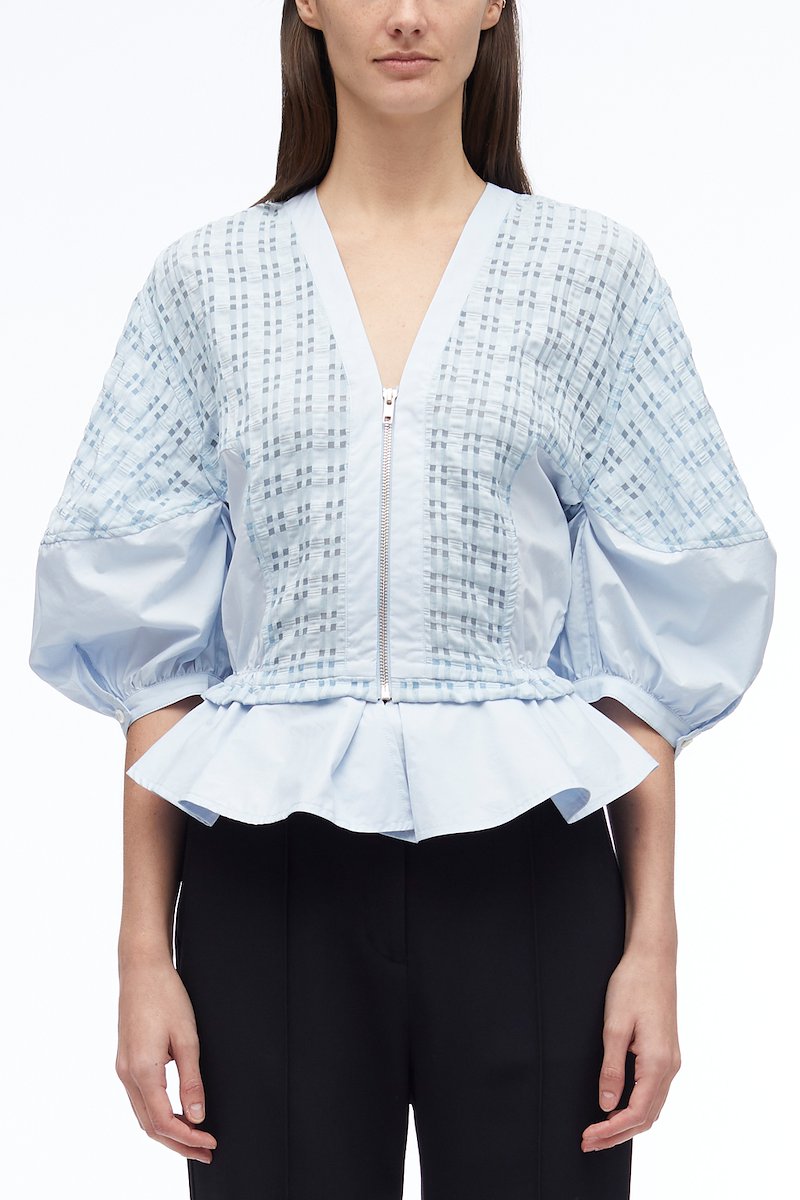 Taffeta Puff Sleeve Zip Top in blue | On Sale to 50% Off 3.1 Phillip Lim