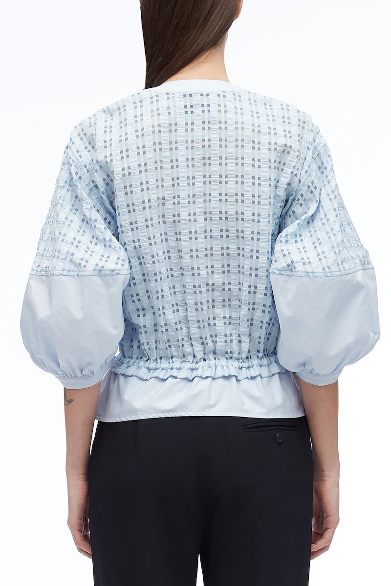Taffeta Check Puff Sleeve Zip Top-blue #1 Taffeta Check Puff Sleeve Zip Top, null- 3