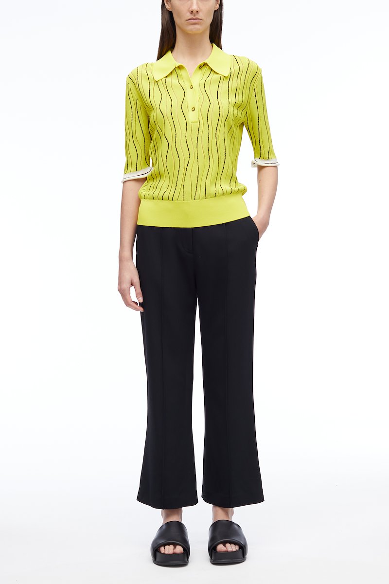 Art Nouveau Jacquard Polo Shirt-yellow #0 Art Nouveau Jacquard Polo Shirt, Art Nouveau jacquard polo shirt from 3.1 PHILLIP LIM featuring lemon yellow, multicolour, jacquard, stripe detailing, polo collar, front button placket, short sleeves, ribbed hem and straight hem.- 0