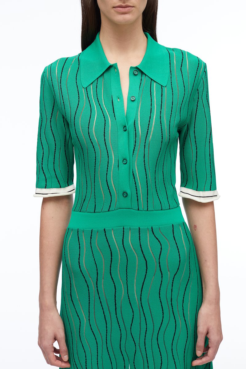 Art Nouveau Jacquard Polo Dress-green #1 Art Nouveau Jacquard Polo Dress, null- 3