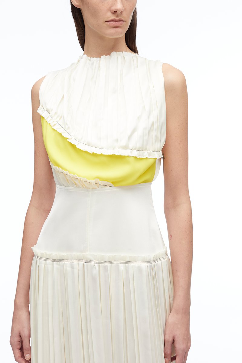 Pleated Satin Sleeveless Dress-white #1 Pleated Satin Sleeveless Dress, null- 3
