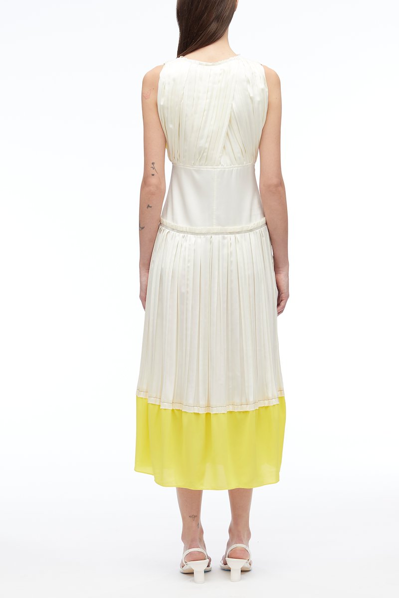 Pleated Satin Sleeveless Dress-white #0 Pleated Satin Sleeveless Dress, null- 2