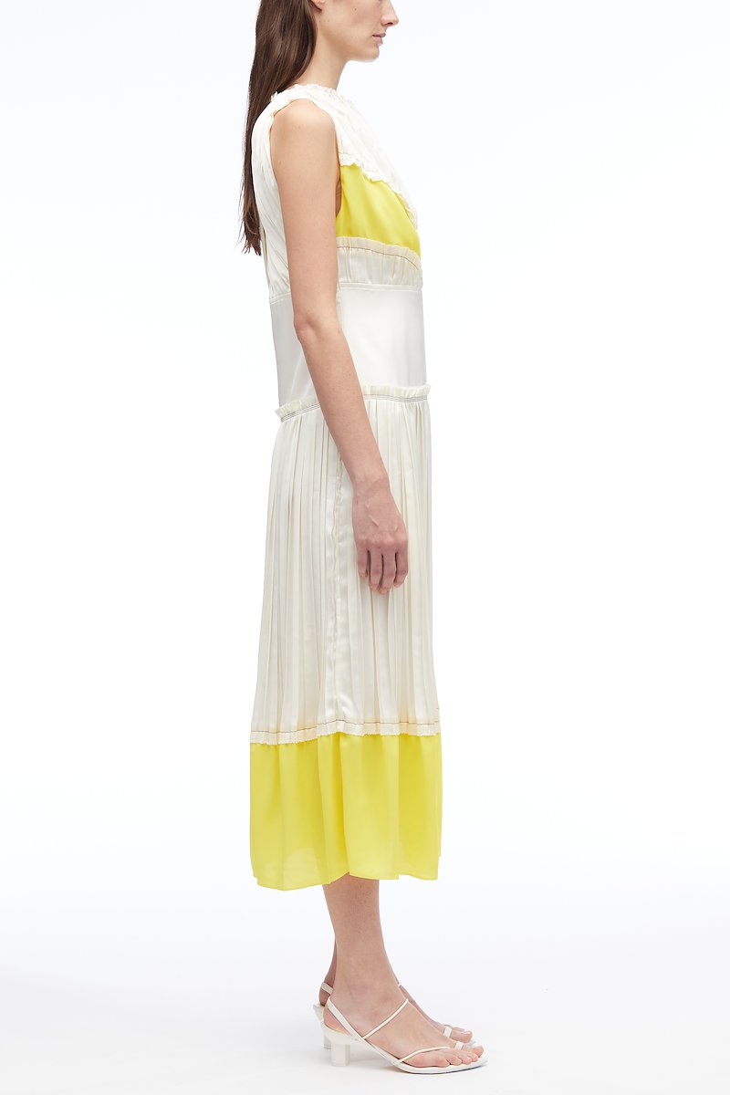 Pleated Satin Sleeveless Dress-white #1 Pleated Satin Sleeveless Dress, null- 1