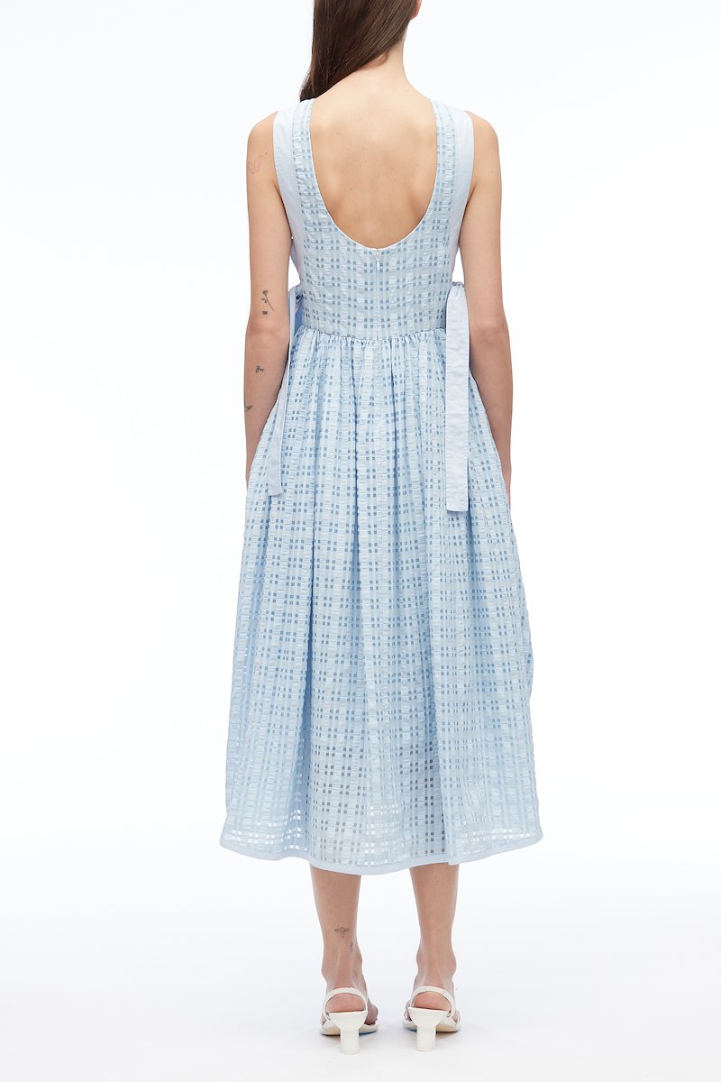 Taffeta Check Sleeveless Dress-blue #0 Taffeta Check Sleeveless Dress, null- 2