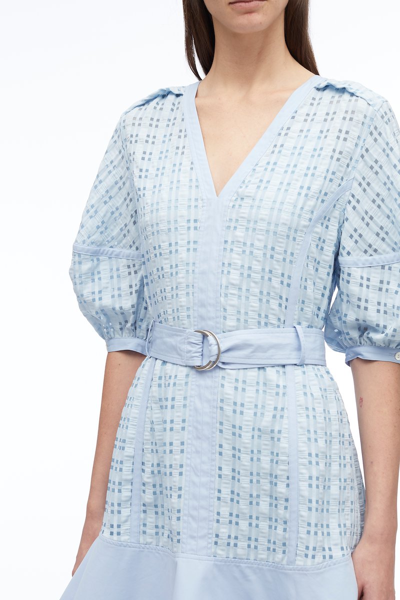 Taffeta Check Puff Sleeve Dress-blue #1 Taffeta Check Puff Sleeve Dress, null- 3
