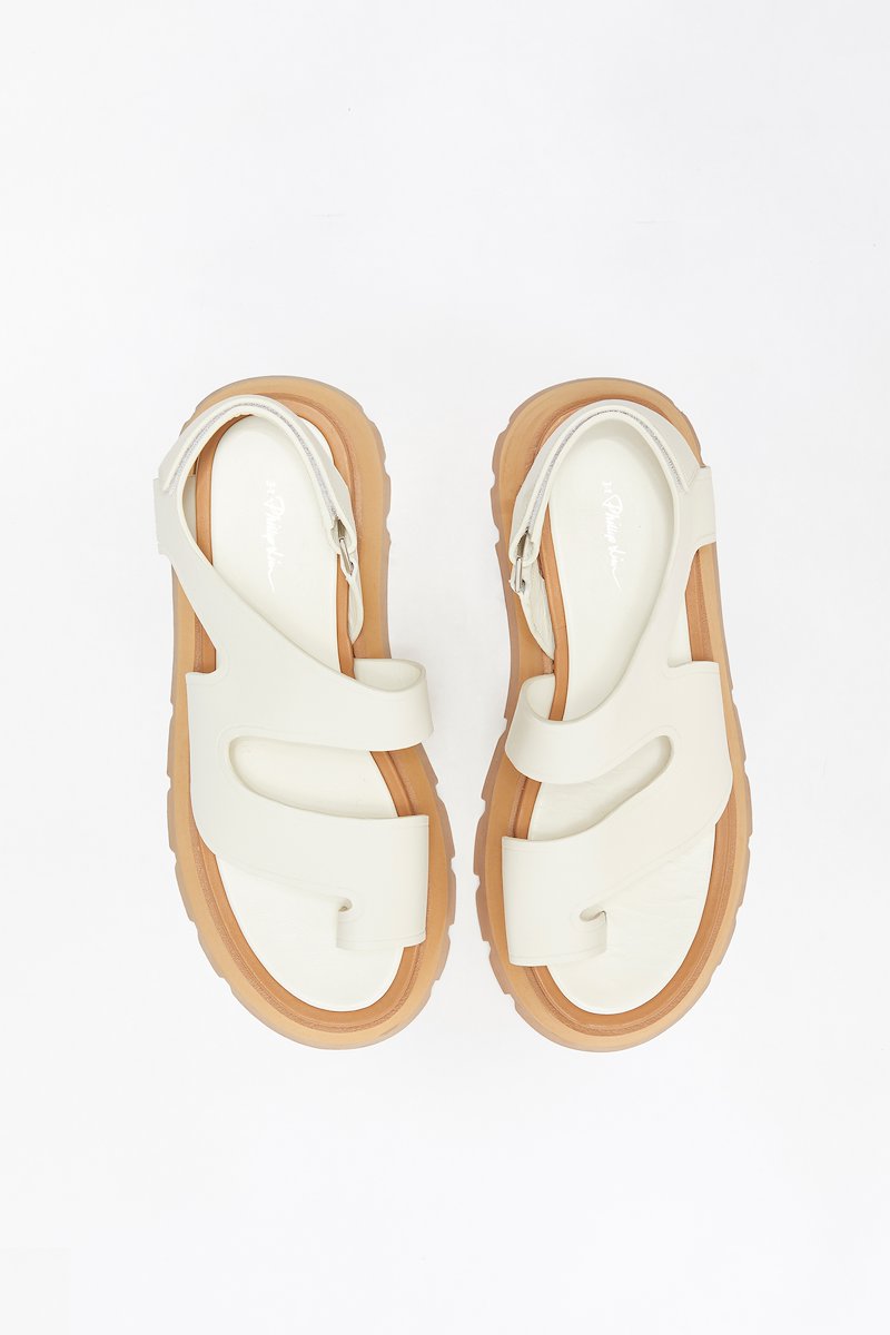 Kate Lug Sole Wave Sandal-white #1 Kate Lug Sole Wave Sandal, Kate leather sandals from 3.1 PHILLIP LIM featuring white, calf leather, branded leather insole, open toe, buckle-fastening ankle strap and ridged rubber sole.- 1