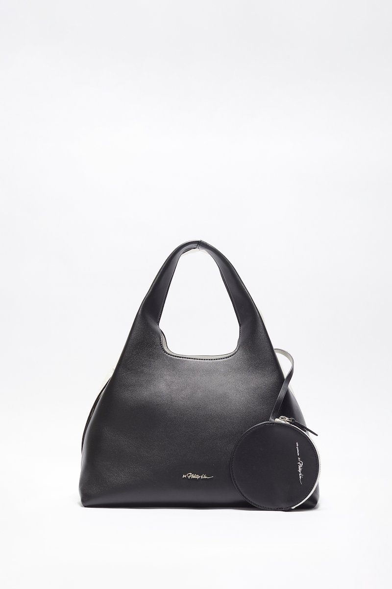Small Prism Tote-white #0 Small Prism Tote, small Prism tote bag from 3.1 PHILLIP LIM featuring white/black, lambskin, two-tone design, silver-tone logo plaque, side zip fastening, two top handles, main compartment and removable pouch.- 2