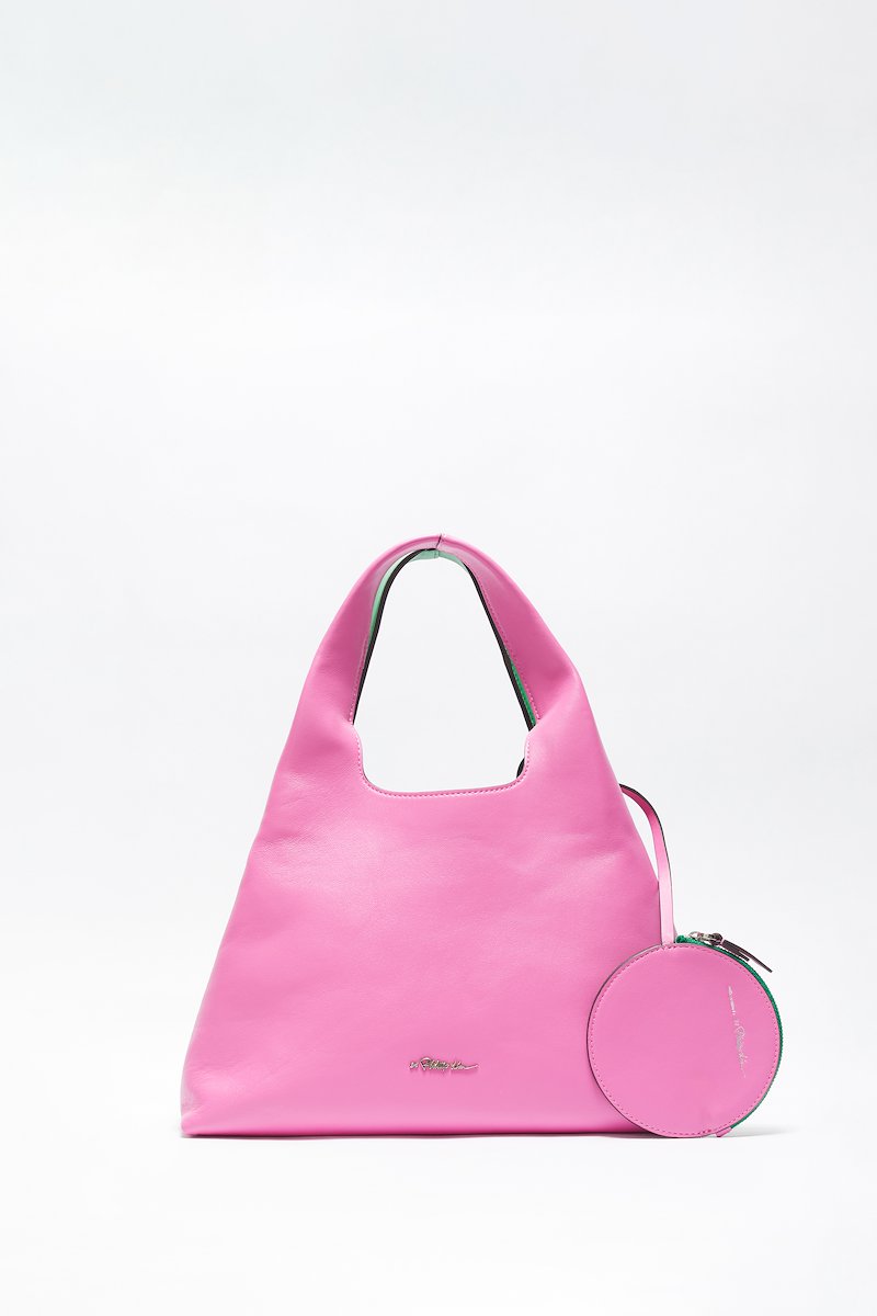Small Prism Tote-green #0 Small Prism Tote, small Prism tote bag from 3.1 PHILLIP LIM featuring green, pink, lambskin, two-tone design, silver-tone logo plaque, side zip fastening, two top handles, main compartment and removable pouch.- 2