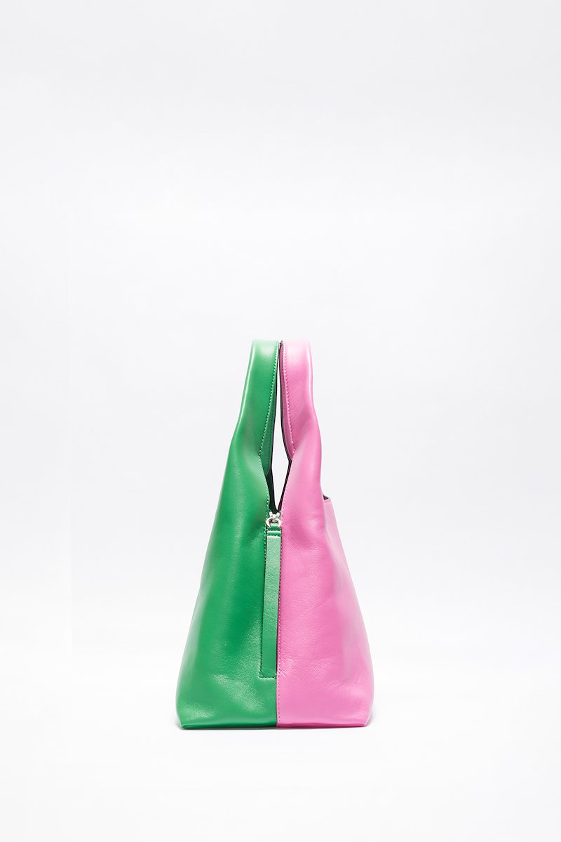 Small Prism Tote-green #1 Small Prism Tote, small Prism tote bag from 3.1 PHILLIP LIM featuring green, pink, lambskin, two-tone design, silver-tone logo plaque, side zip fastening, two top handles, main compartment and removable pouch.- 1