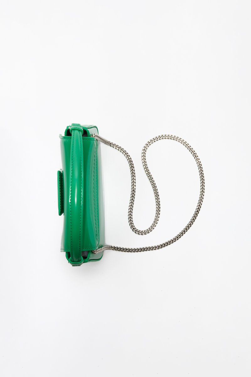 Pashli Micro Chain-green #1 Pashli Micro Chain, small Pashli crossbody bag from 3.1 PHILLIP LIM featuring green, calf leather, logo-engraved silver-tone hardware, foldover top, single top handle, detachable chain-link shoulder strap and main compartment.- 3