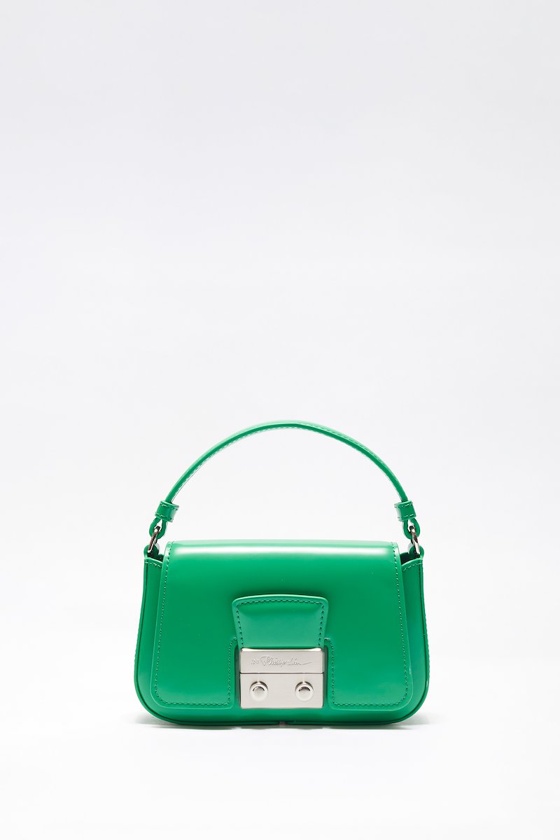 Pashli Micro Chain-green #0 Pashli Micro Chain, small Pashli crossbody bag from 3.1 PHILLIP LIM featuring green, calf leather, logo-engraved silver-tone hardware, foldover top, single top handle, detachable chain-link shoulder strap and main compartment.- 0