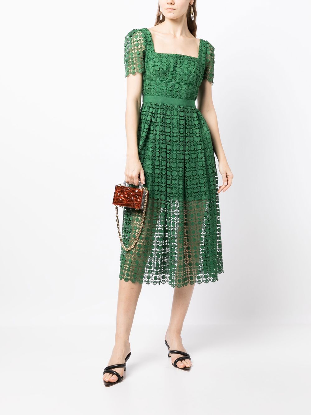 Self-portrait Petal Lace Midi Dress In Green | ModeSens