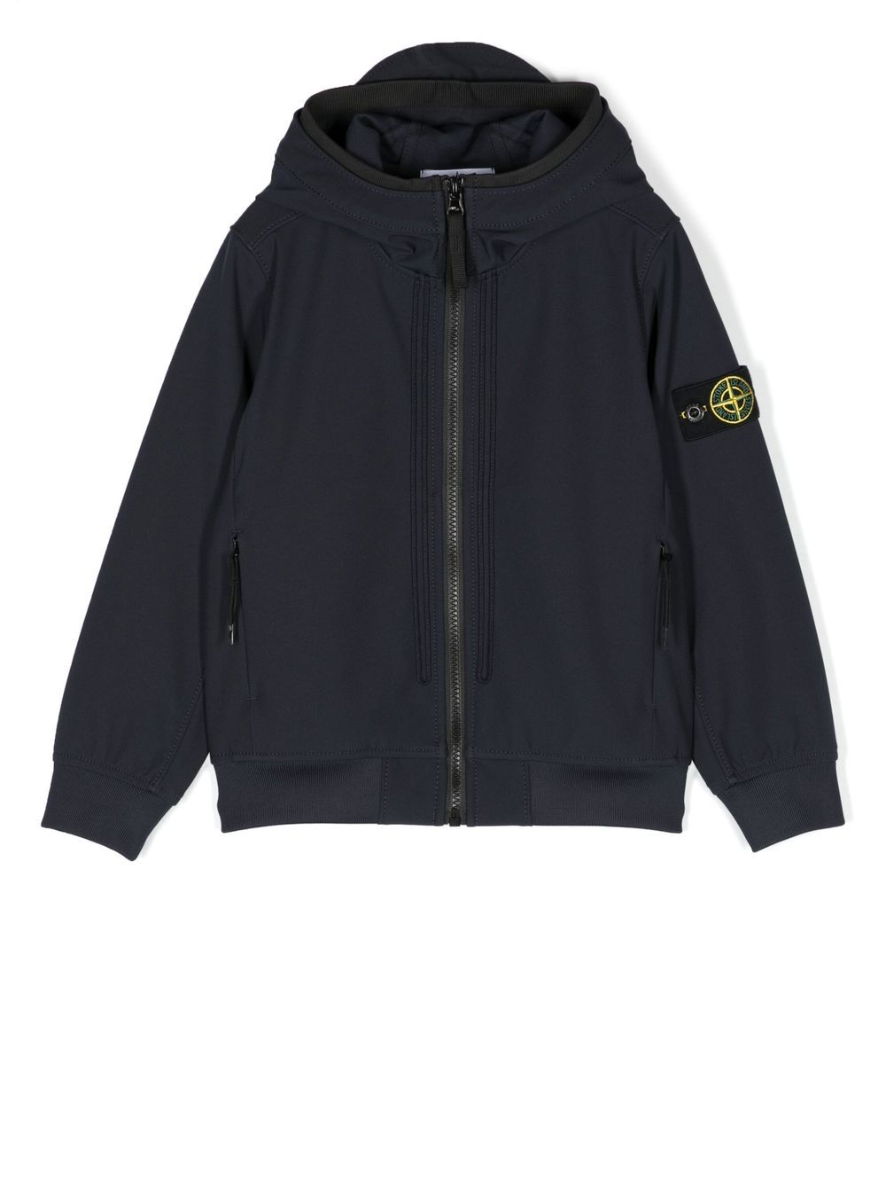 Stone Island Junior Logo-patch Hooded Jacket In Blue