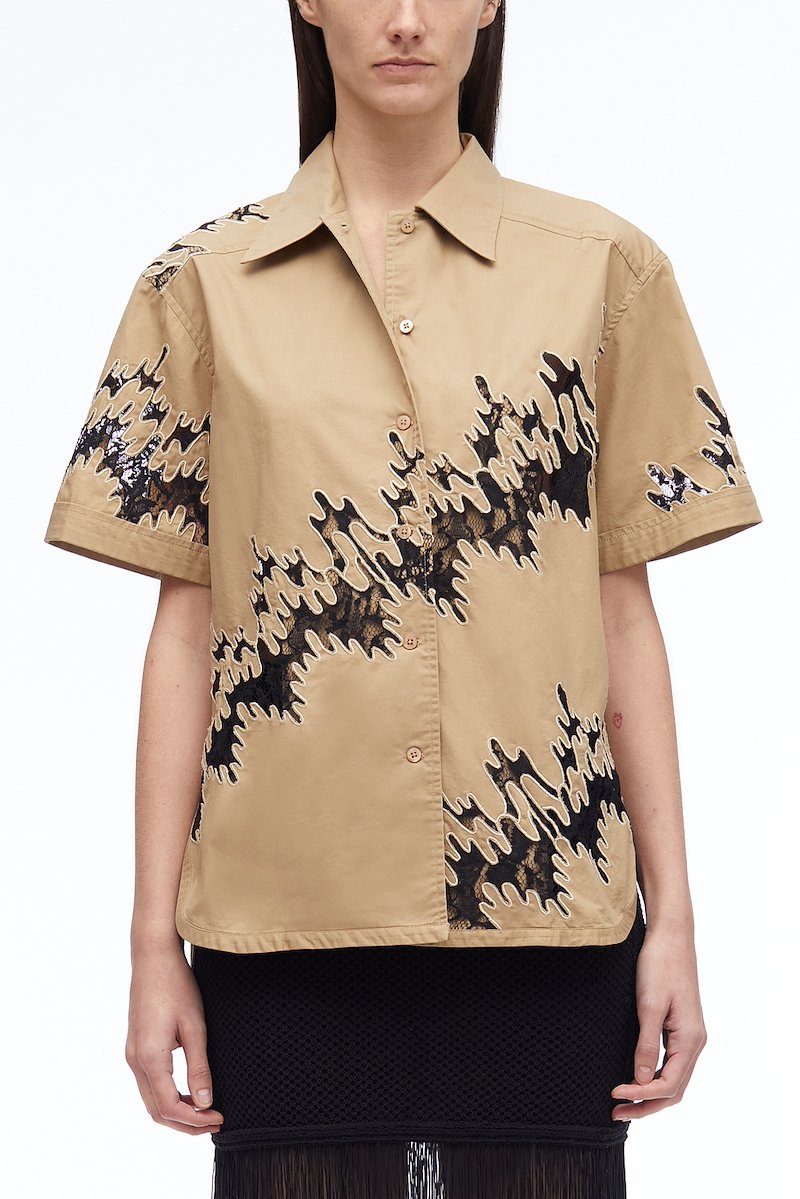 Squiggle Lace Camp Shirt-brown #1 Squiggle Lace Camp Shirt, null- 1