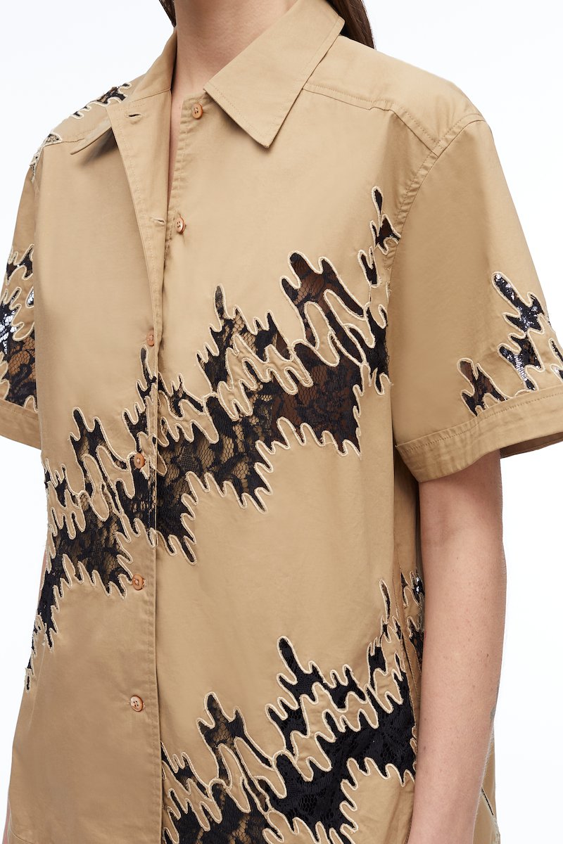 Squiggle Lace Camp Shirt-brown #0 Squiggle Lace Camp Shirt, null- 4
