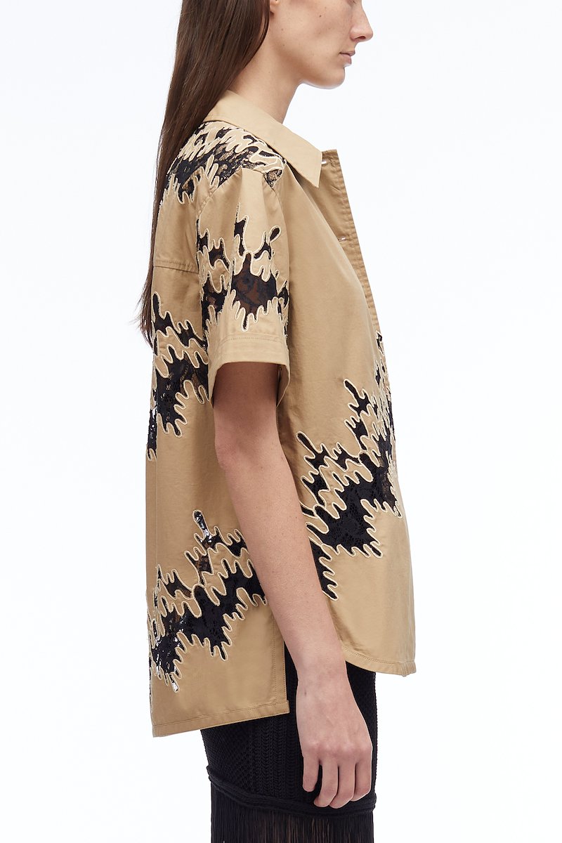 Squiggle Lace Camp Shirt-brown #0 Squiggle Lace Camp Shirt, null- 2